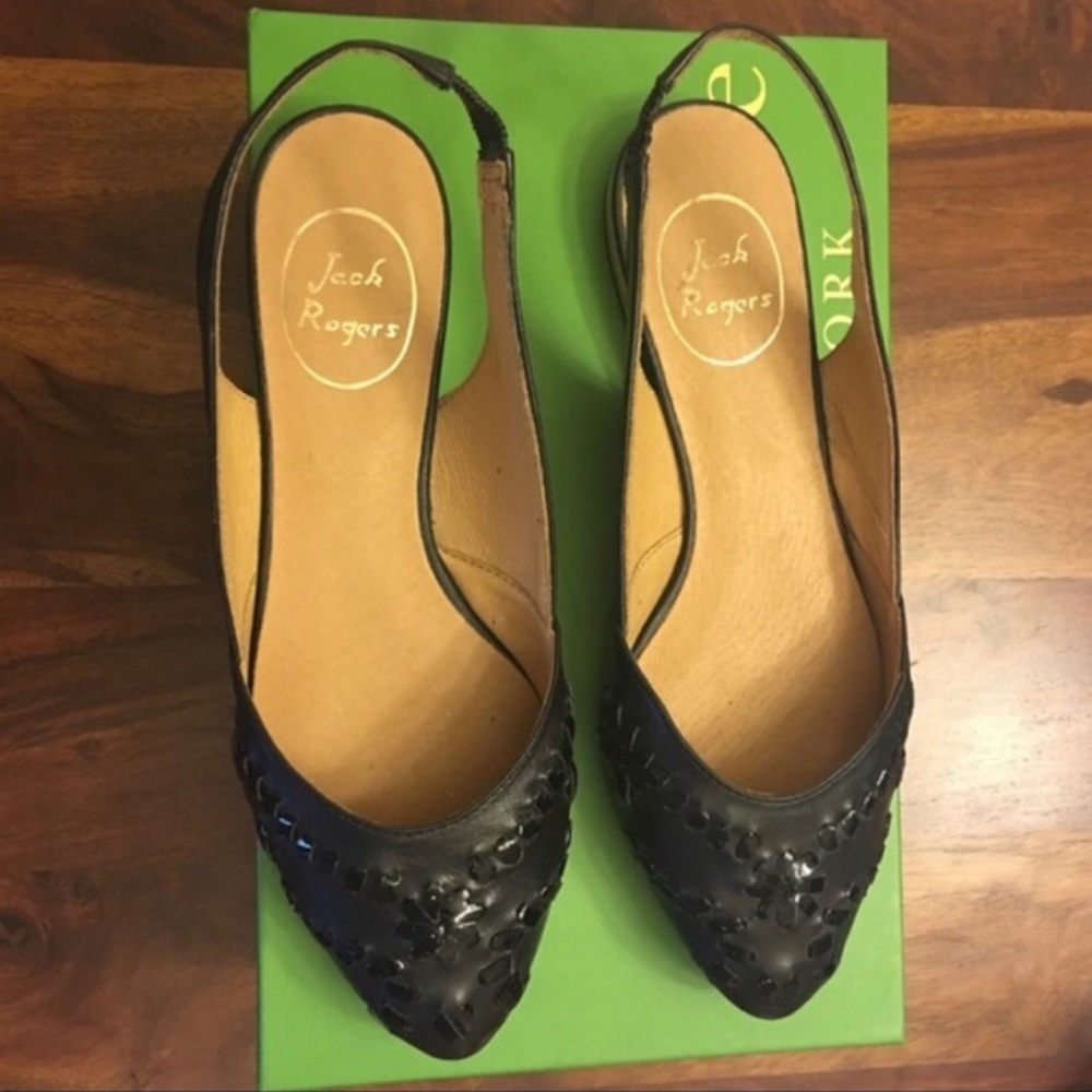 NEW JACK ROGERS RORY BLACK LEATHER SLINGBACK- 7 - Picture 2 of 7